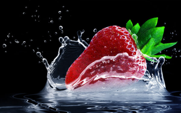 Wallpaper Water, Strawberry, Splash