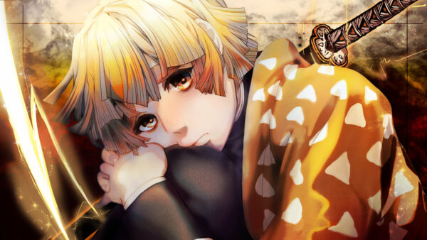 Wallpaper Demon, Agatsuma, Anime, Wearing, Dress, Yellow, Sitting, Desktop, Zenitsu, Slayer, Sad