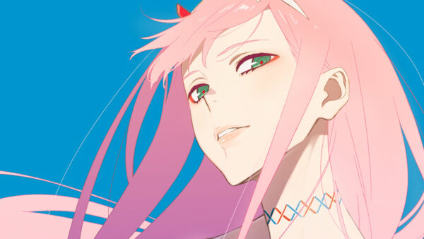 Wallpaper FranXX, Darling, Zero, Anime, Two, Hair, With, The, Pink, Background, Blue