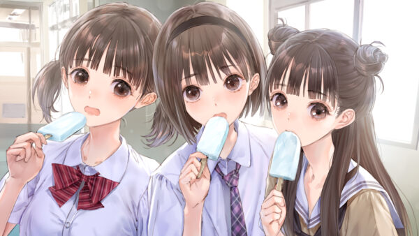 Wallpaper With, Wearing, School, Uniform, Girl, Girls, Anime, Icecream