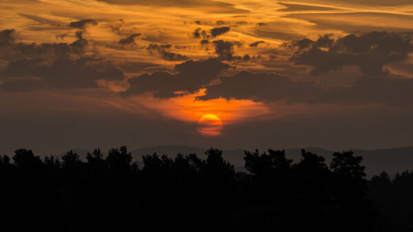 Wallpaper Mobile, Mountains, Trees, Nature, Forest, Black, Sky, Under, Sunset, Clouds, Background, During, Desktop, Yellow