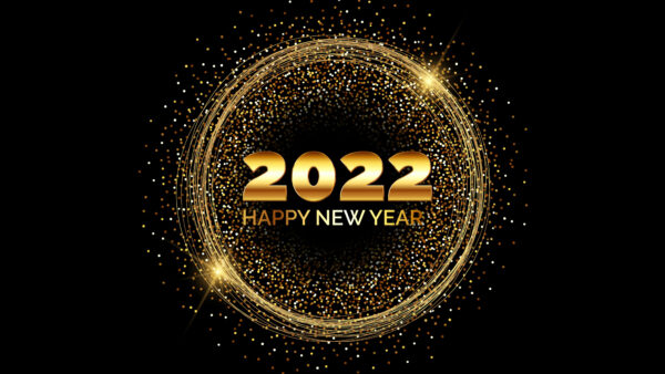 Wallpaper Happy, 2022, Golden, Circle, New, Year, Background, Glitter, Black, Light