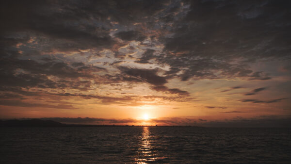 Wallpaper Nature, Horizon, Sun, Under, Cloudy, Sea, Black, Sky