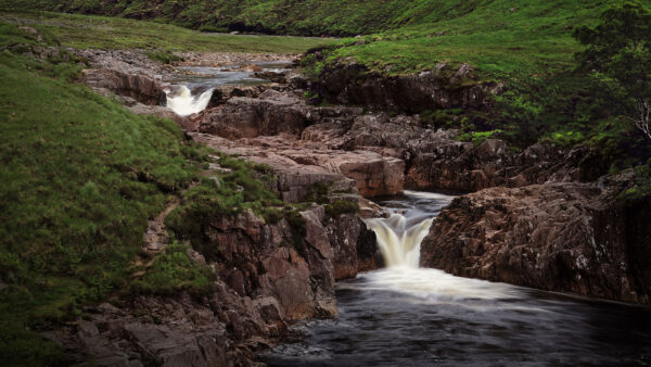 Wallpaper Desktop, Covered, Mobile, Grass, Nature, Stream, Stone, Rocks, Between, Water, Green