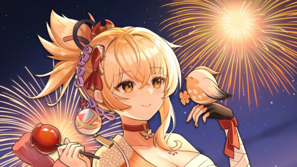Wallpaper Background, Genshin, Fireworks, Impact, Sky, Yoimiya