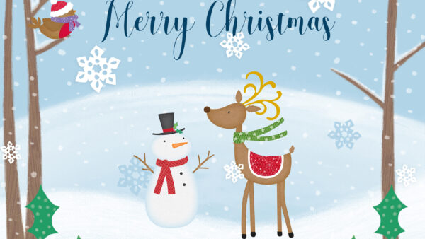 Wallpaper Merry, Snowman, Snowflake, Background, And, Deer, Christmas, With, Word, Desktop