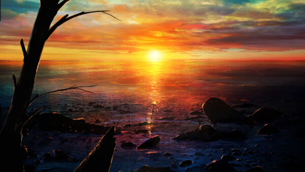 Wallpaper Sunset, Horizon, Anime, Background, Nature