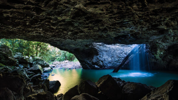 Wallpaper Rock, Green, Trees, From, Beautiful, Waterfall, Cave, Nature, Inside, Forest