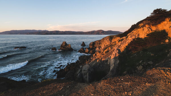 Wallpaper Nature, Ocean, Sky, Mountains, Desktop, Mobile, Waves, Rocks, Sand, Under, Blue, Sunlight