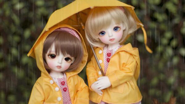 Wallpaper Cute, Desktop, Dolls, Two, Umbrella, With, Yellow, Dress, And