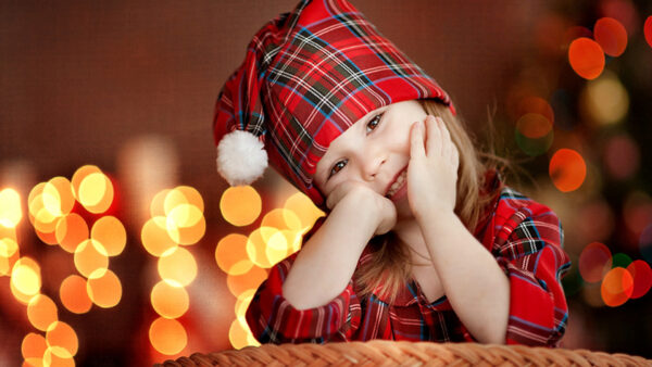 Wallpaper And, Sitting, Yellow, Dress, Red, Bokeh, Little, Girl, Lights, Cap, Wearing, Smiling, Cute, Background