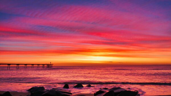 Wallpaper Nature, Bridge, Landscape, Silhouette, Sea, View, Sunset, Reflection, Desktop, Background, Pier, Ocean, Mobile, Coast, During