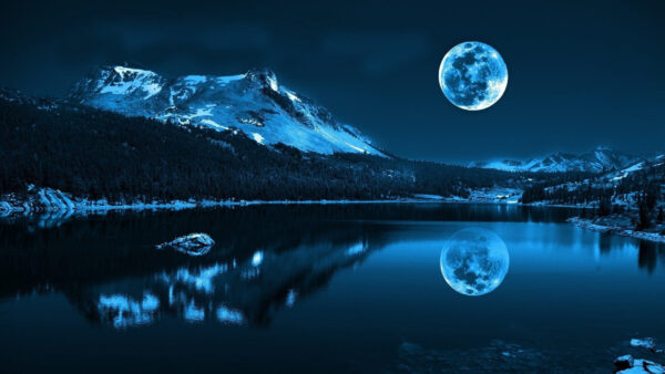 Wallpaper Desktop, Mobile, Moon, Water, Full, Under, Nature, Reflection, With, Mountain, Snowy, Body