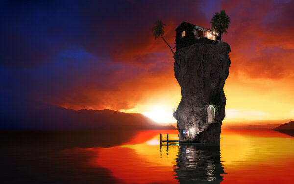 Wallpaper Rock, Sunset, Cliffs, Paradise