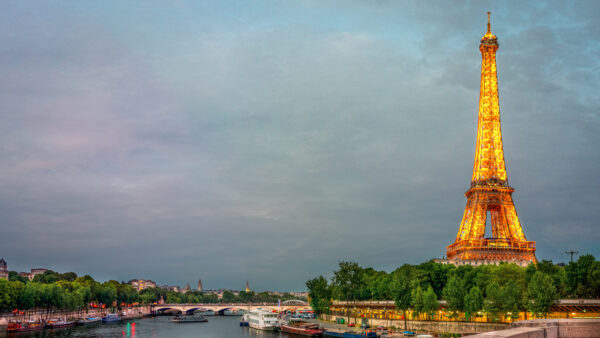 Wallpaper Background, Eiffel, Tower, Sky, Desktop, Side, And, Clouds, Travel, Paris, Lights, Yellow, Blue, With