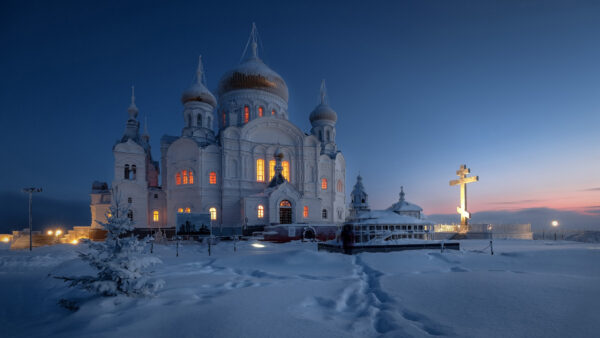 Wallpaper Winter, During, Temple, Dome, Russia, Sunset, Travel, Monastery