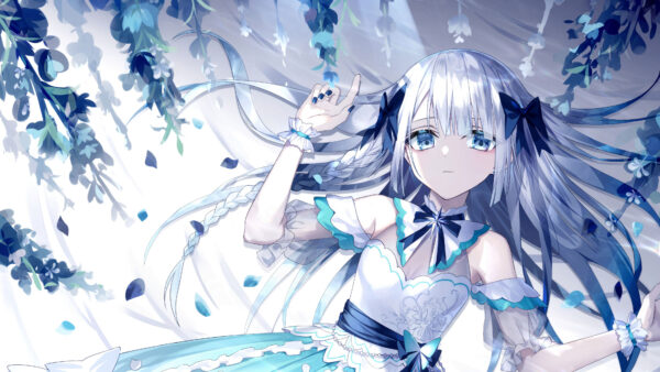 Wallpaper White, Blue, Light, Girl, Dress, Eyes, Anime, Hair, With