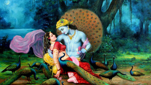 Wallpaper Radha, God, Krishna, Peacocks, Background, Nature