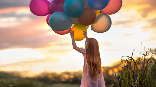 Wallpaper Balloons, Cute, Pink, With, Dress, Girl, Little, Wearing, Colorful
