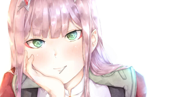 Wallpaper FranXX, White, With, Two, Background, Eyes, Green, Darling, Zero, The, Anime