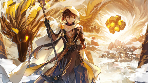 Wallpaper Eyes, Zhongli, Impact, Genshin, Yellow
