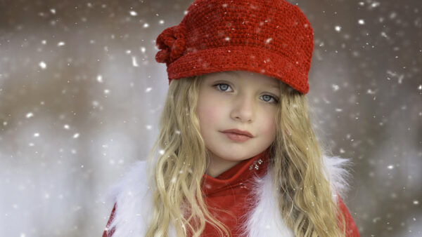 Wallpaper Snowy, Red, Girl, Background, Wearing, Cap, Dress, Knit, Desktop, Cute, Wool, Little
