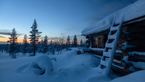 Wallpaper Winter, Sunset, Cabin, Desktop, During, Mobile, Finland, And, With, Snow, Covered