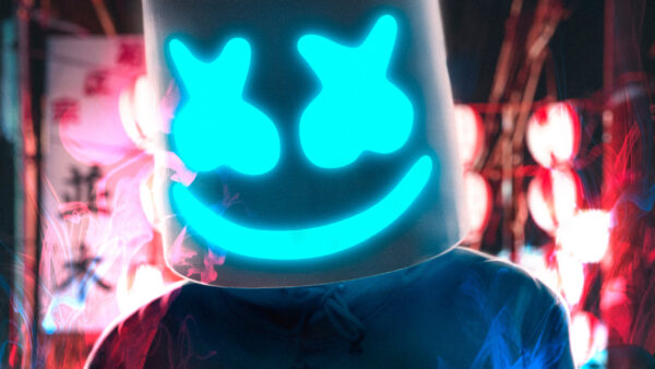 Wallpaper With, Blue, LED, Mask, Desktop, Marshmello