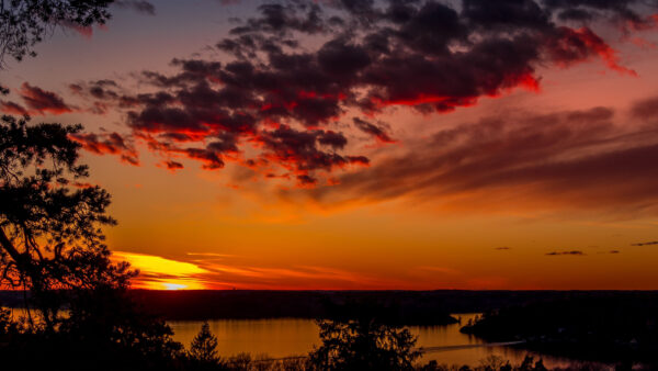 Wallpaper Black, Cloudy, And, Desktop, Sky, Nature, Under, During, Mobile, Yellow, Lake, Trees, Sunset