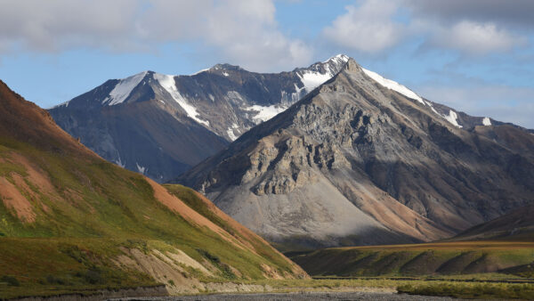 Wallpaper Black, Covered, View, Mobile, And, Sand, Desktop, Cloudy, Nature, Sky, Mountains, Under, Rock, Landscape, Snow