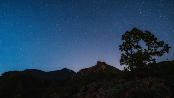 Wallpaper Nature, Under, Desktop, Starry, Blue, Nighttime, Rocks, During, Sky, Mobile, Mountain, Tree