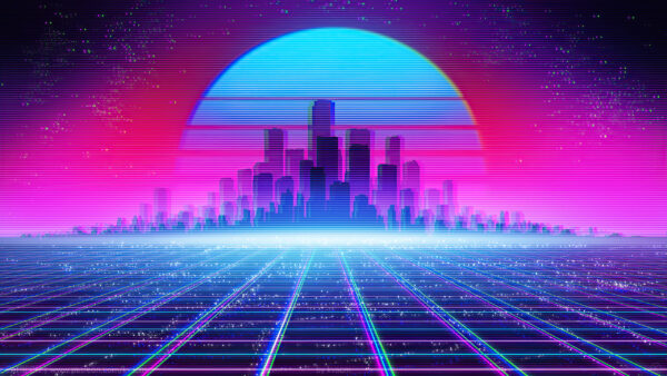Wallpaper Moon, Colorful, Sky, Vaporwave, Cityscape, Synthwave