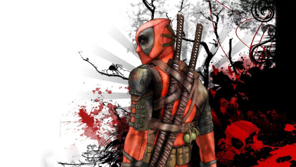 Wallpaper Deadpool, Backside, White, Red, Background, Black