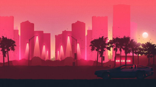 Wallpaper Vaporwave, Art, Digital, Desktop, Buildings, Car, With