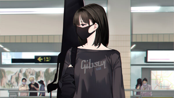 Wallpaper Mask, Anime, Dress, Black, Girl, With, Wearing