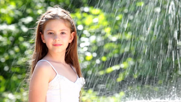 Wallpaper Rainfall, Girl, Background, Wearing, Dress, Cute, Standing, White, Little