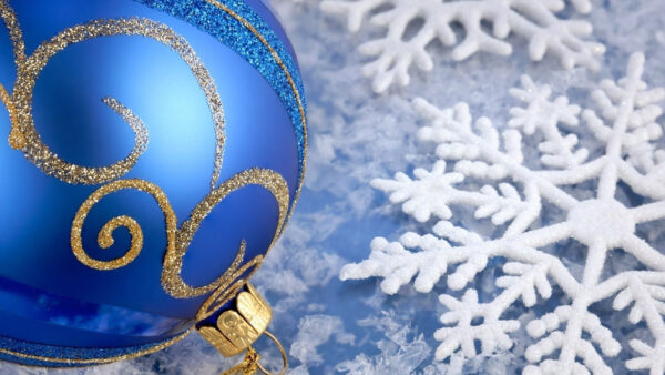 Wallpaper Christmas, With, Decoration, Desktop, Bauble, Snowflake, Blue, White