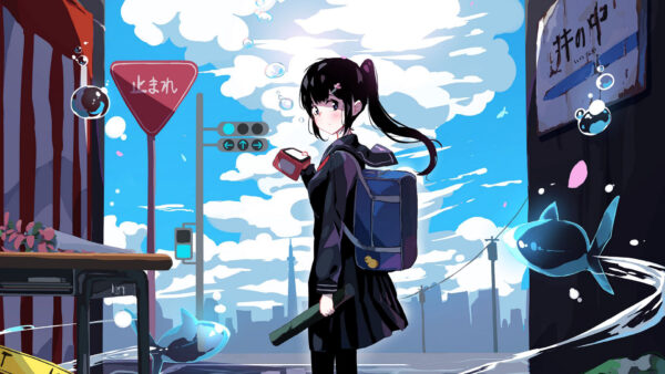 Wallpaper With, School, Anime, Uniform, Girl, Ponytails