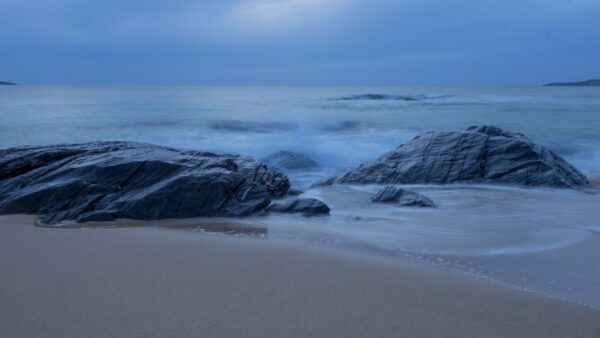 Wallpaper Coast, Blue, Stones, Sand, Nature, Waves, Ocean, Beach, Sky, Desktop, Fog, Sea