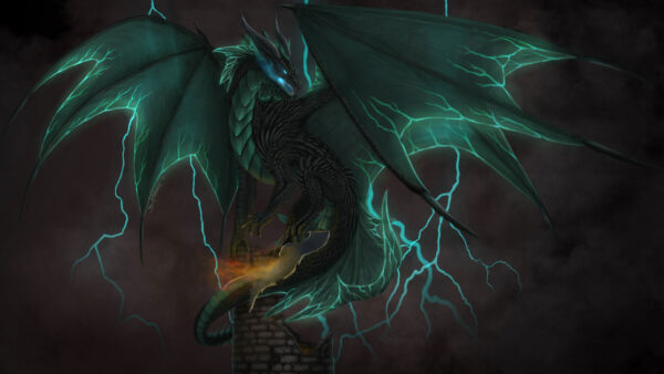 Wallpaper Castle, Dreamy, Sitting, Dragon, Fantasy, Top, Desktop, Green