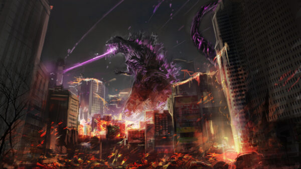 Wallpaper Movies, Mouth, Breathing, Desktop, From, Night, Fantasy, Fire, City, During, Godzilla