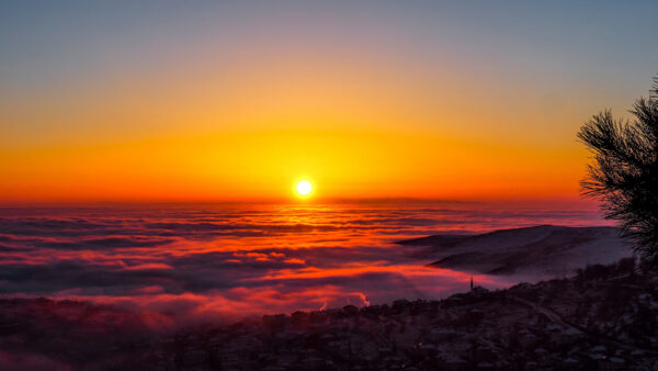 Wallpaper View, Covered, Hills, Sunset, Under, Desktop, Clouds, Golden