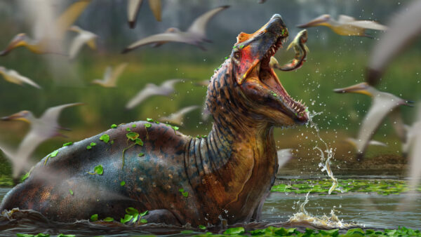 Wallpaper Catch, Open, With, Dinosaur, Mouth, Fish, Water, Desktop