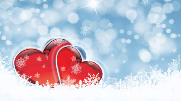 Wallpaper Artistic, Heart, Snowflake, Red, Snow, Desktop