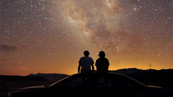 Wallpaper Boys, Car, Stars, Two, Under, Sky, Sitting, Top, Sunset, Brown, Space, With, During