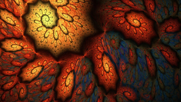 Wallpaper Art, Abstract, Flowers, Red, Yellow, Fractal