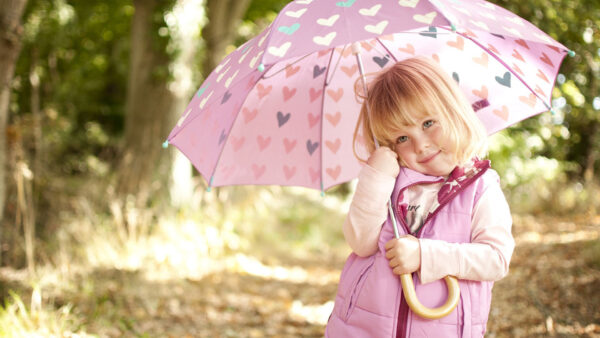 Wallpaper Background, Under, Dress, Standing, Girl, Desktop, Pink, Bokeh, Cute, Umbrella, Wearing, Little