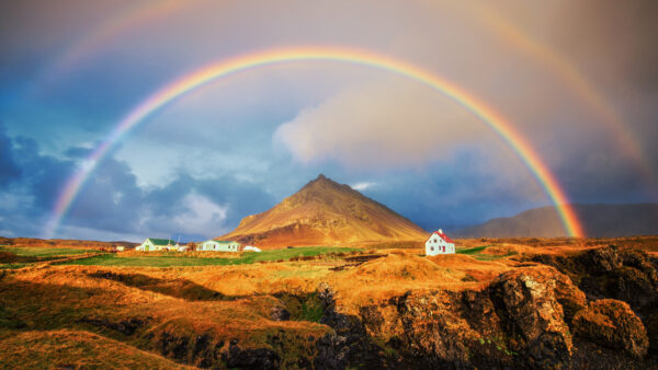 Wallpaper Background, Houses, Beautiful, Desktop, Nature, Mountain, Mobile, Scenery, Sand, Sky, Rainbow