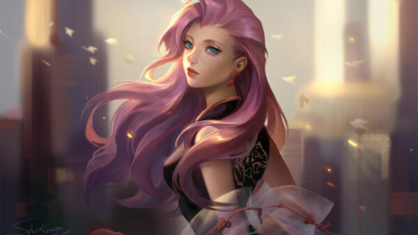 Wallpaper Legends, Hair, League, Light, KDA, Pink, Seraphine