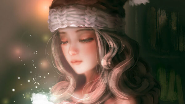 Wallpaper Anime, Girl, Glow, With, Background, Hat